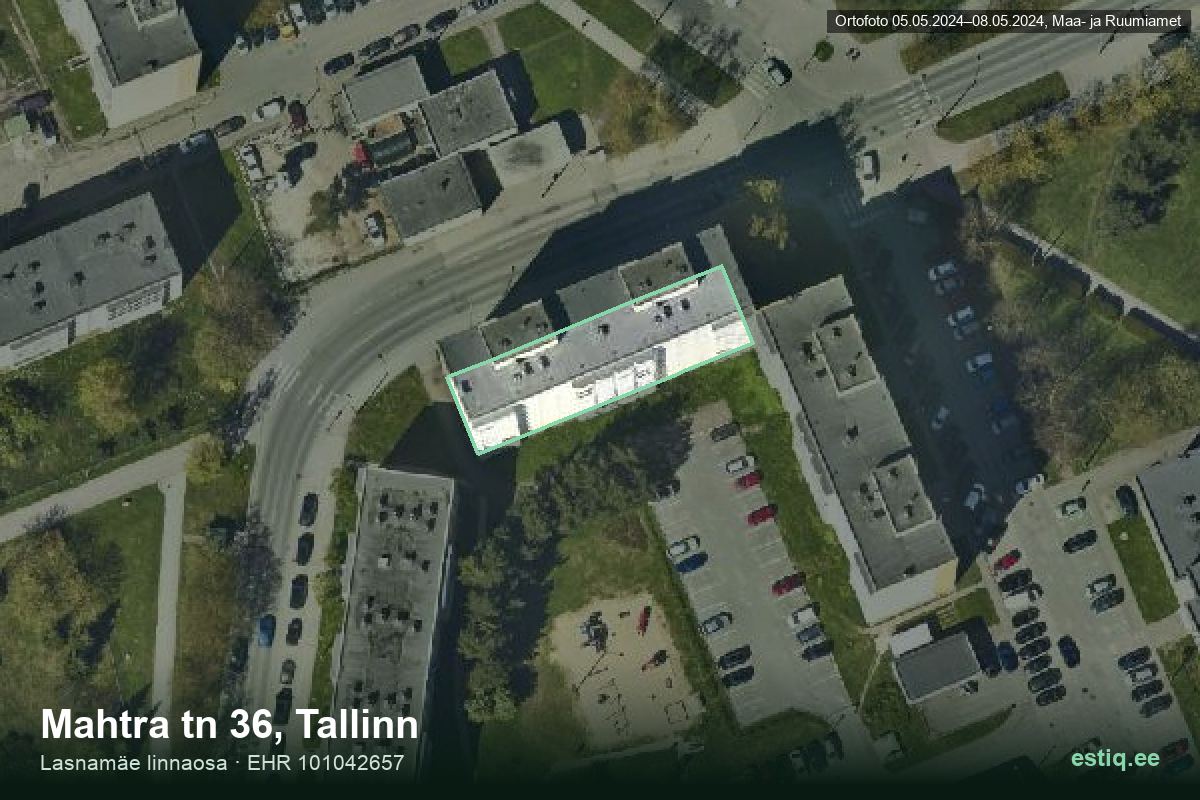Mahtra tänav 36, Tallinn – hoone aerofoto, kontuur ehitisregistri (EHR) andmetest