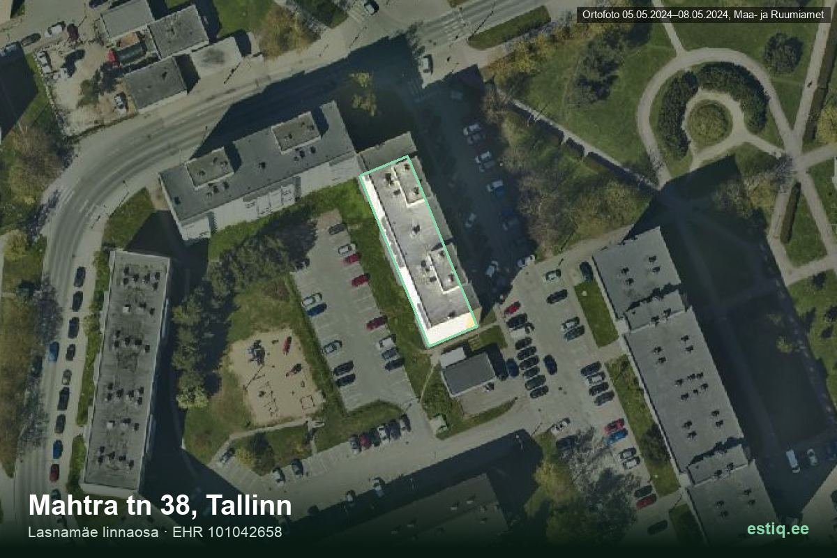Mahtra tänav 38, Tallinn – hoone aerofoto, kontuur ehitisregistri (EHR) andmetest