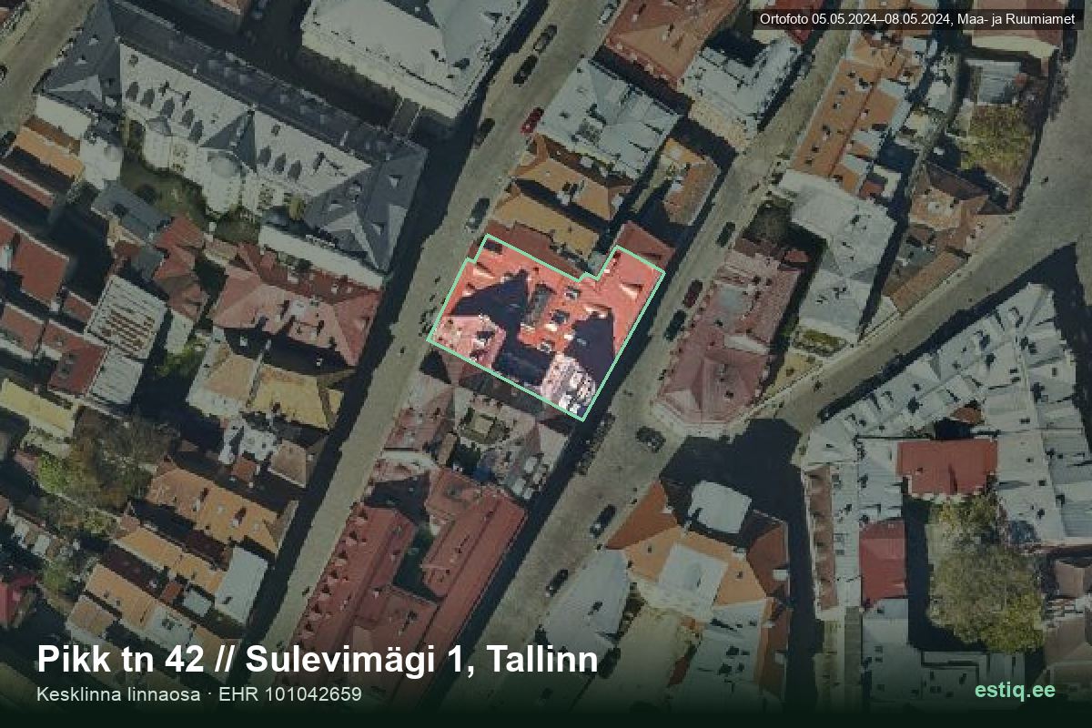 Pikk tänav 42, Tallinn – ilmakuva rakennuksesta, ääriviiva rakennusrekisteristä (EHR)