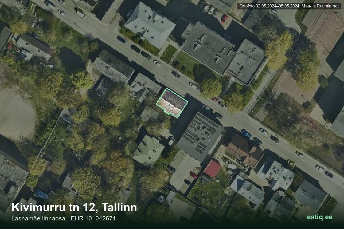 Kivimurru tänav 12, Tallinn – hoone aerofoto, kontuur ehitisregistri (EHR) andmetest