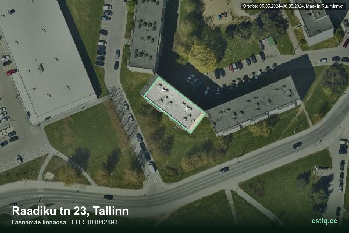 Raadiku tänav 23, Tallinn – hoone aerofoto, kontuur ehitisregistri (EHR) andmetest