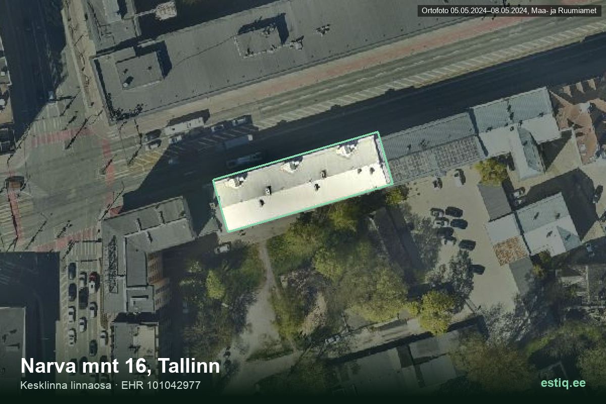 Narva mnt 16, Tallinn – hoone aerofoto, kontuur ehitisregistri (EHR) andmetest