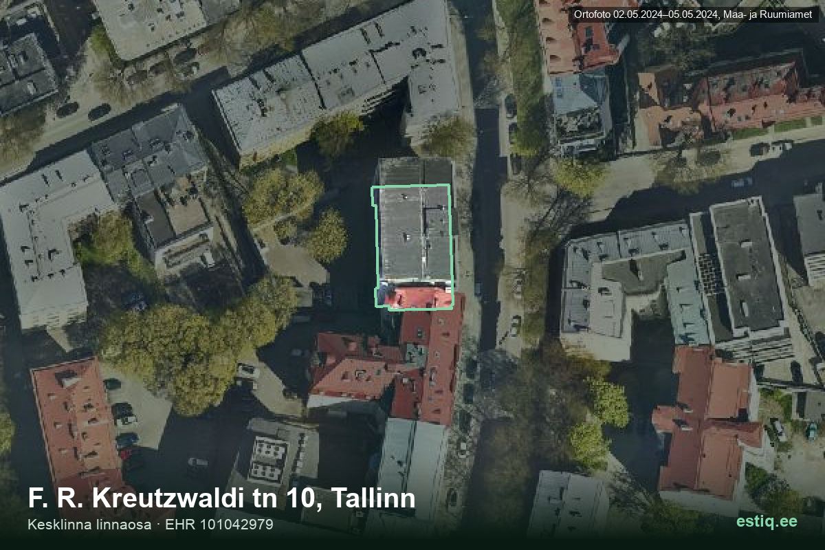 F. R. Kreutzwaldi tänav 10, Tallinn – hoone aerofoto, kontuur ehitisregistri (EHR) andmetest