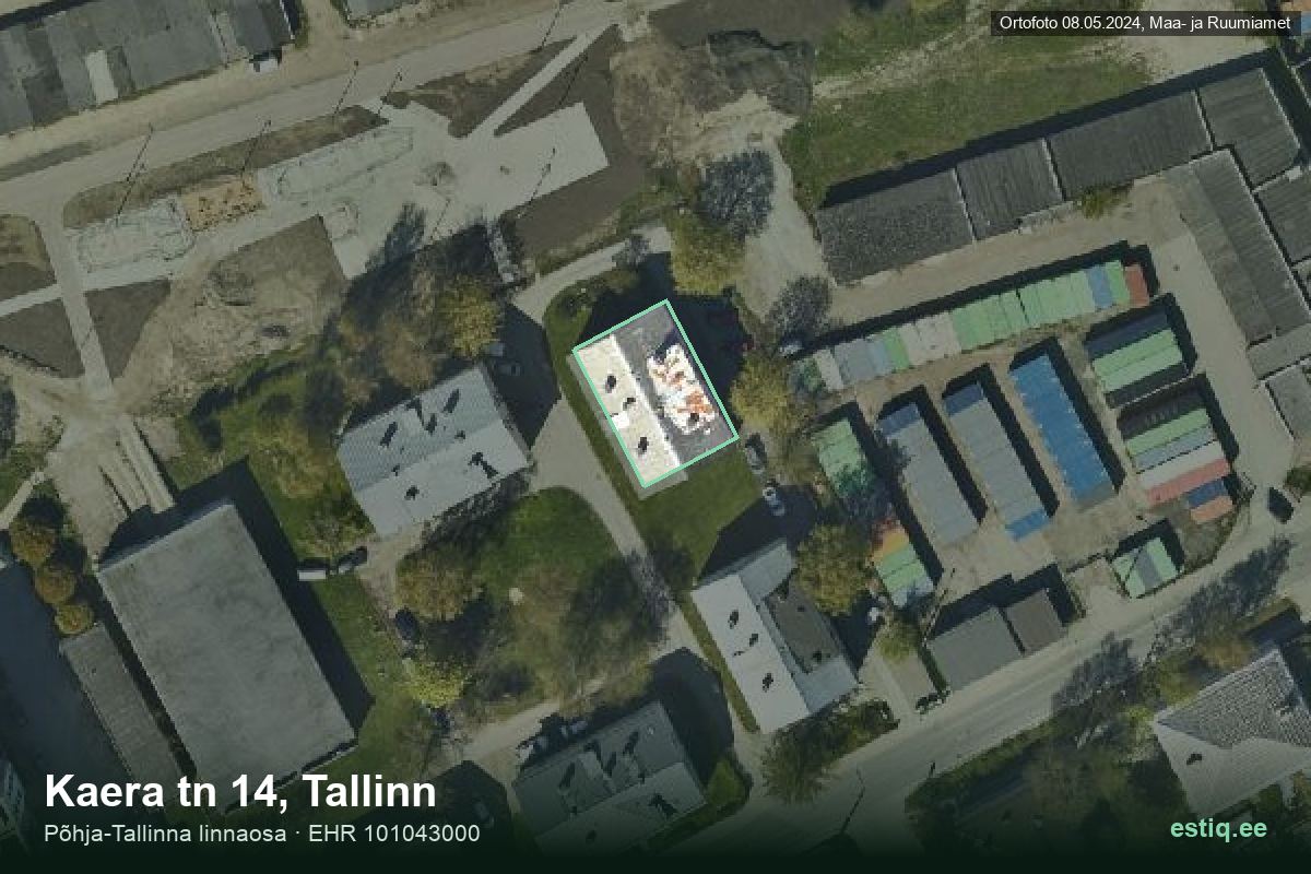 Kaera tänav 14, Tallinn – hoone aerofoto, kontuur ehitisregistri (EHR) andmetest