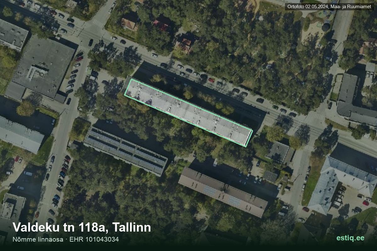 Valdeku tänav 118a, Tallinn – hoone aerofoto, kontuur ehitisregistri (EHR) andmetest