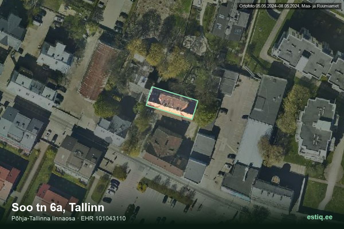 Soo tänav 6a, Tallinn – аэрофото дома, контур по данным регистра строений (EHR)