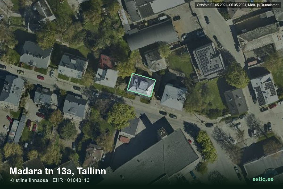 Madara tänav 13a, Tallinn – ilmakuva rakennuksesta, ääriviiva rakennusrekisteristä (EHR)