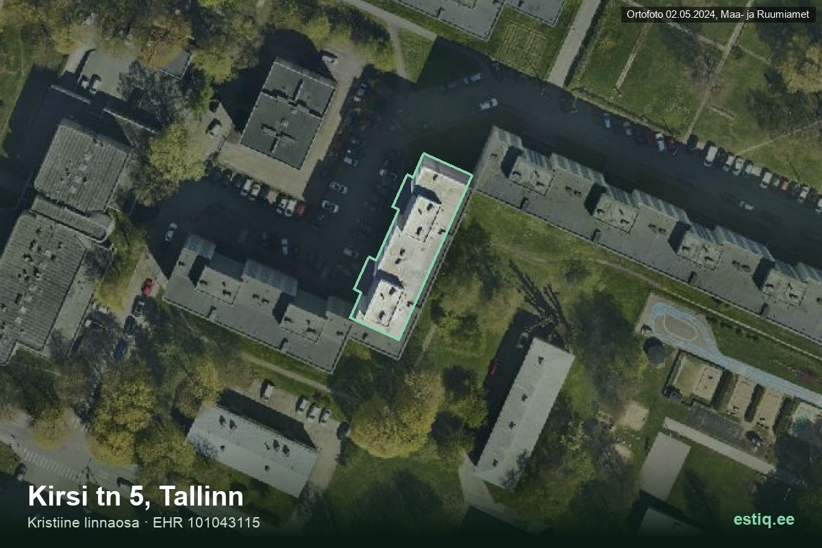Kirsi tänav 5, Tallinn – аэрофото дома, контур по данным регистра строений (EHR)