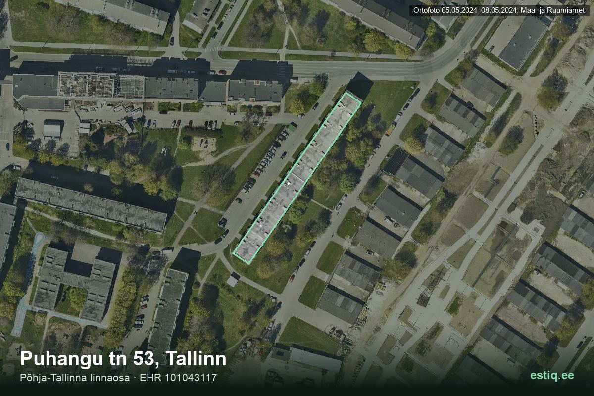 Puhangu tänav 53, Tallinn – аэрофото дома, контур по данным регистра строений (EHR)