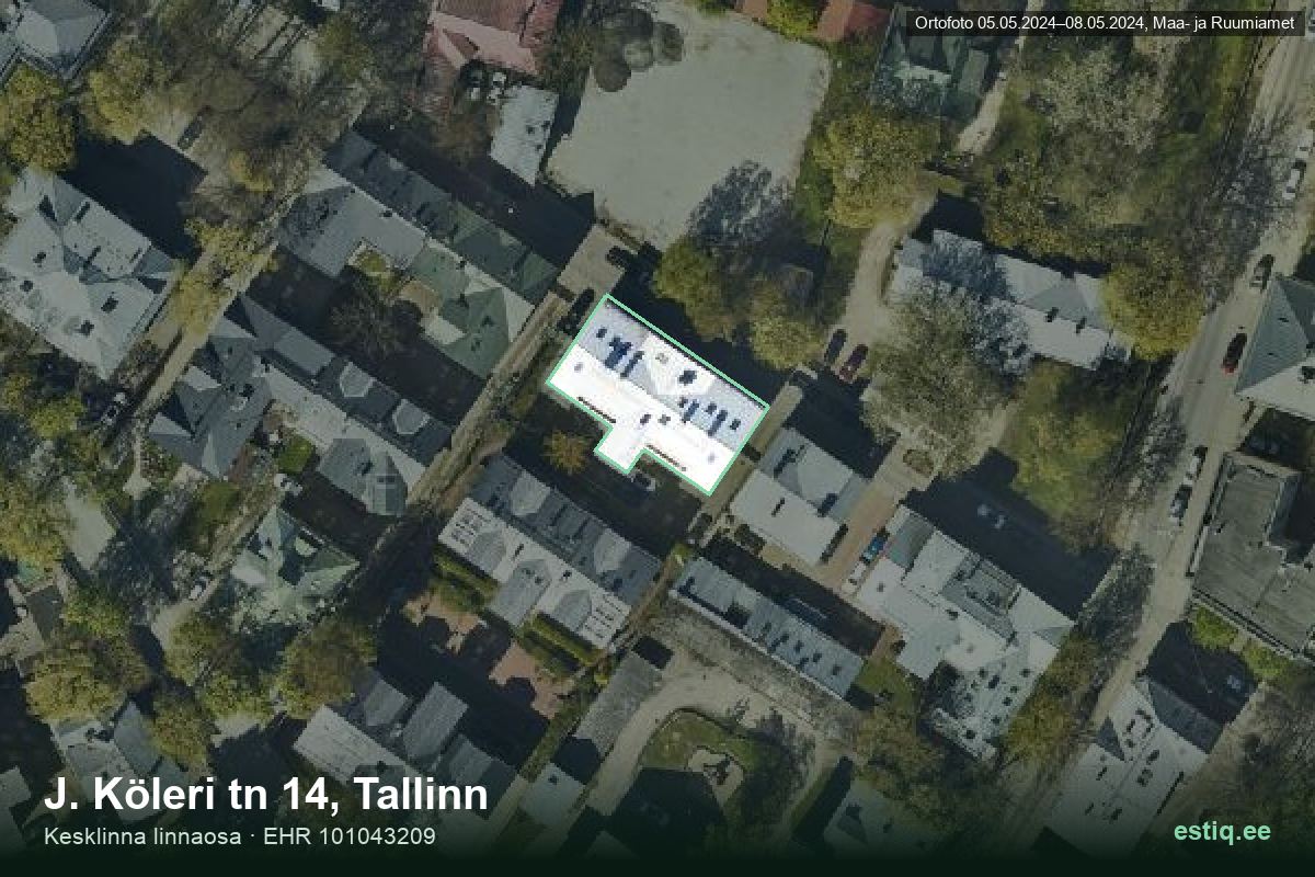 J. Köleri tänav 14, Tallinn – аэрофото дома, контур по данным регистра строений (EHR)