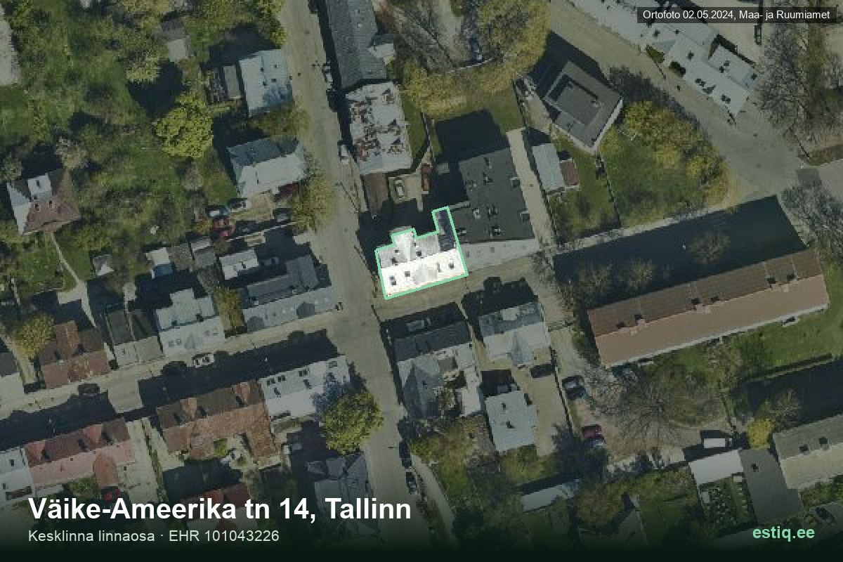 Väike-Ameerika tänav 14, Tallinn – aerial photo of the building, outline from the Building Register (EHR)