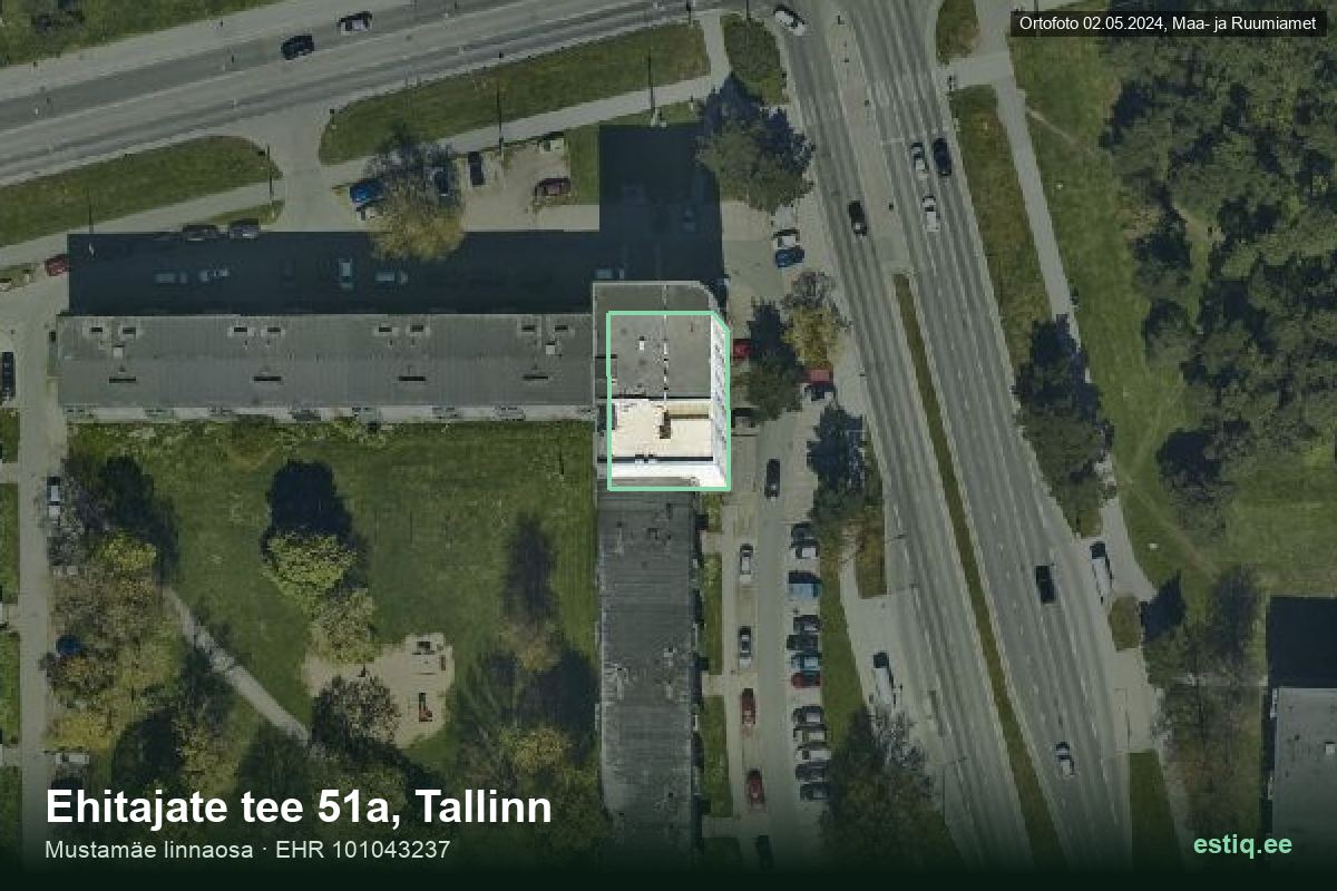 Ehitajate tee 51a, Tallinn – hoone aerofoto, kontuur ehitisregistri (EHR) andmetest