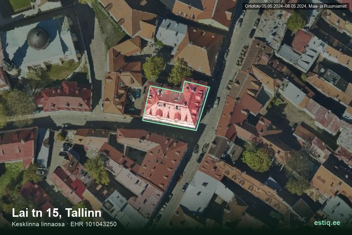 Lai tänav 15, Tallinn – aerial photo of the building, outline from the Building Register (EHR)