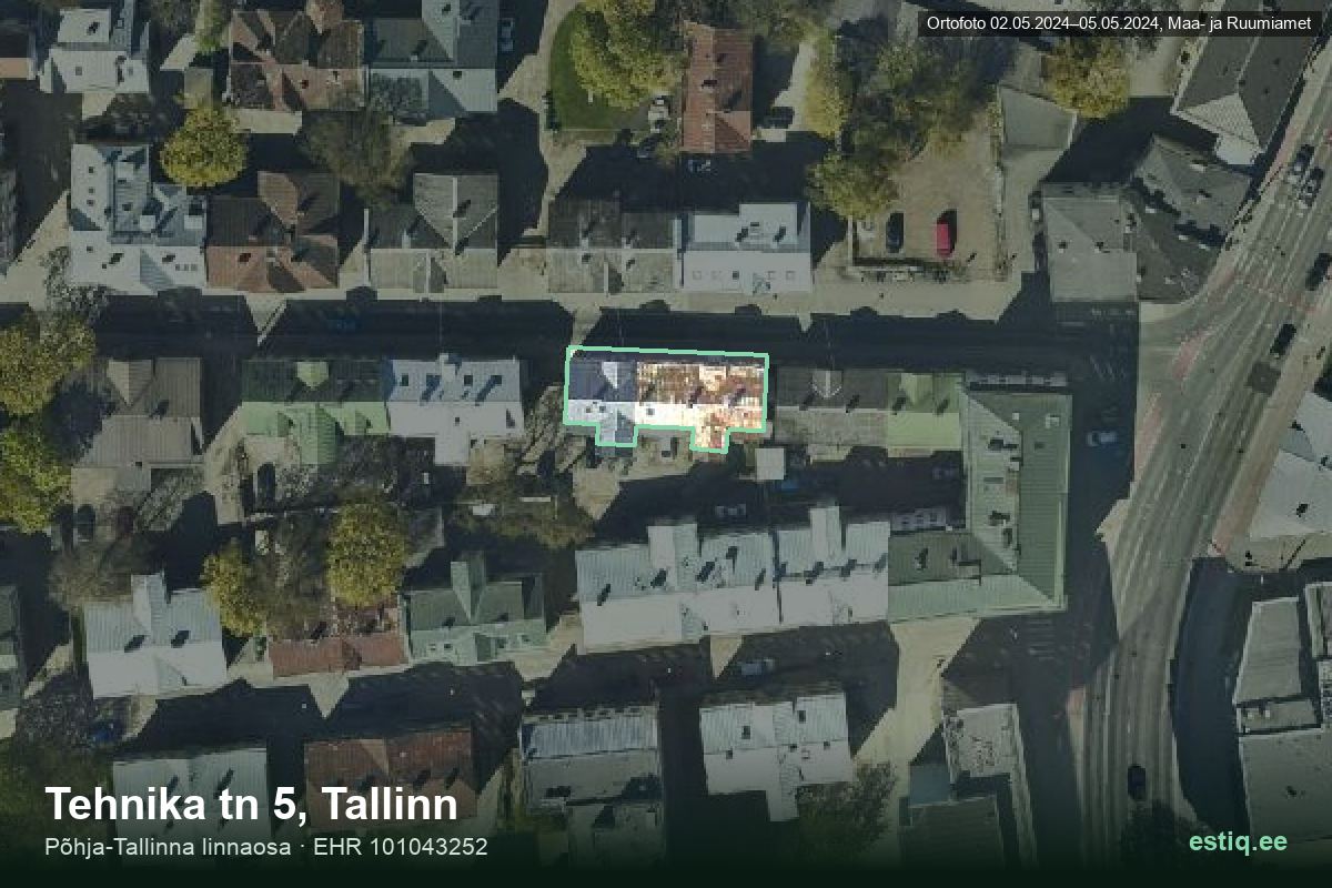 Tehnika tänav 5, Tallinn – ilmakuva rakennuksesta, ääriviiva rakennusrekisteristä (EHR)