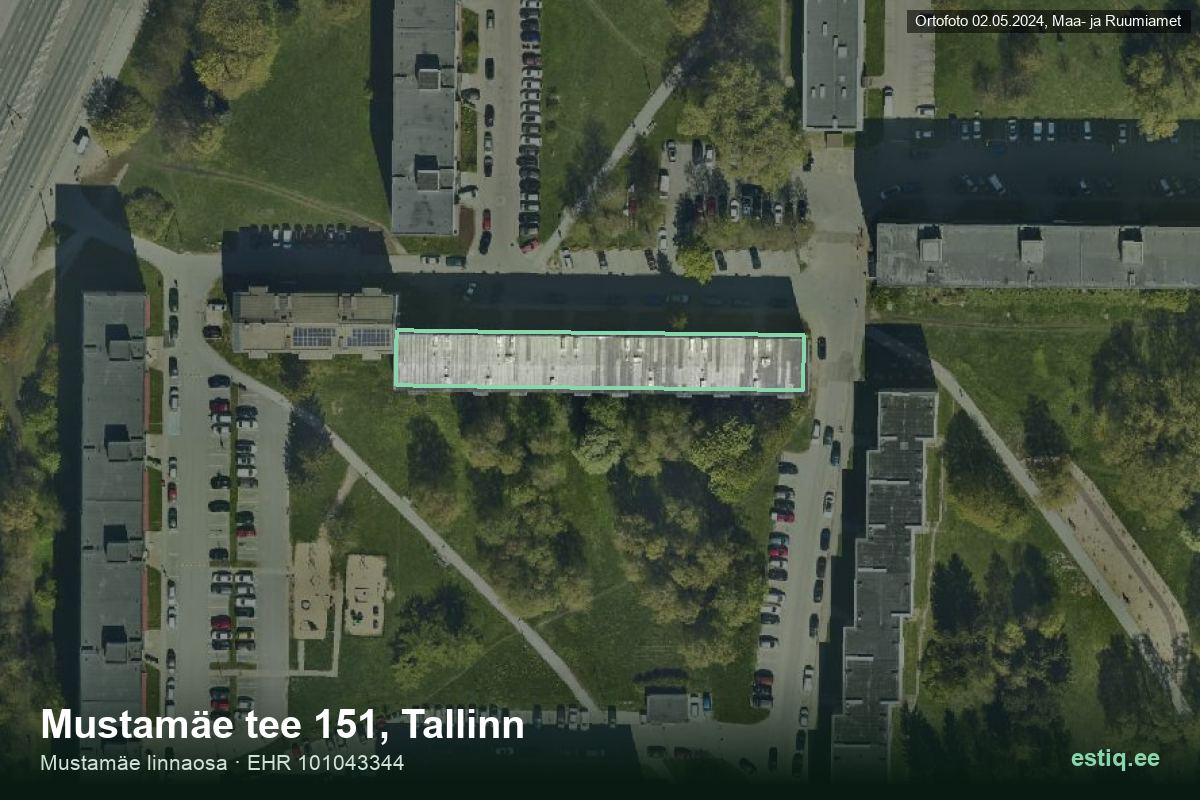 Mustamäe tee 151, Tallinn – hoone aerofoto, kontuur ehitisregistri (EHR) andmetest