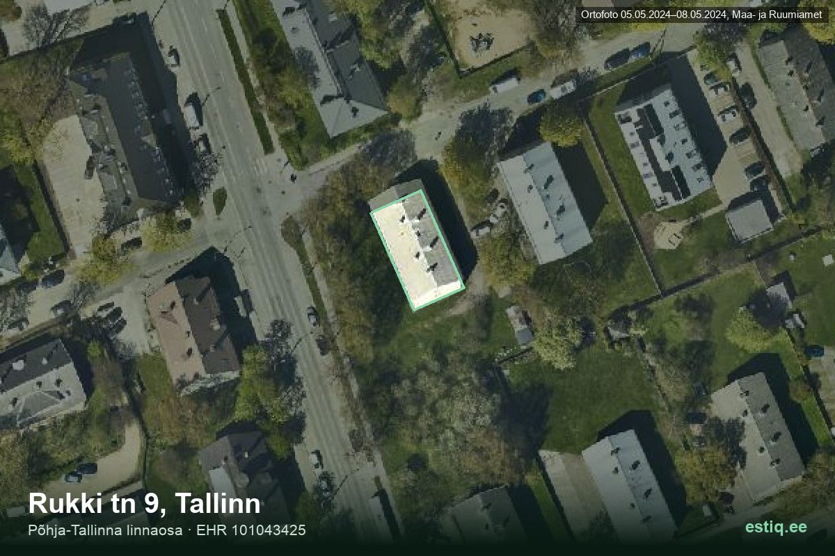 Rukki tänav 9, Tallinn – hoone aerofoto, kontuur ehitisregistri (EHR) andmetest
