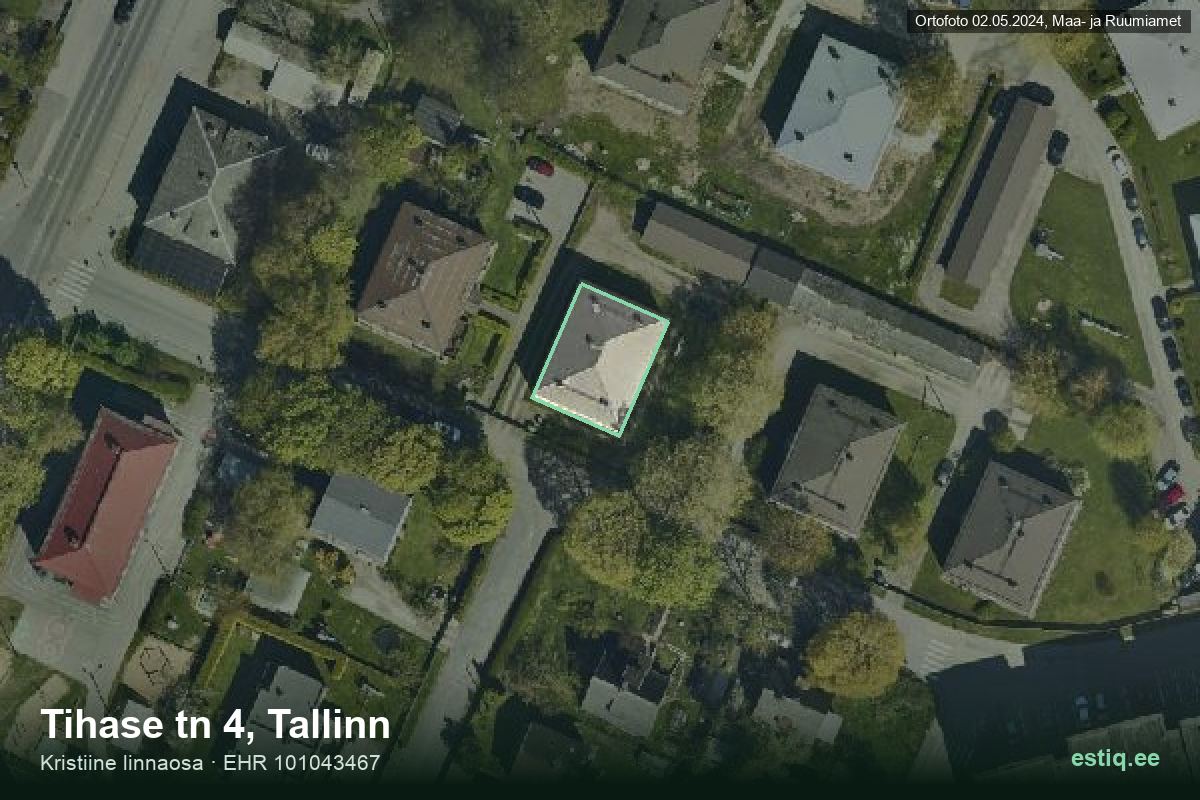 Tihase tänav 4, Tallinn – аэрофото дома, контур по данным регистра строений (EHR)
