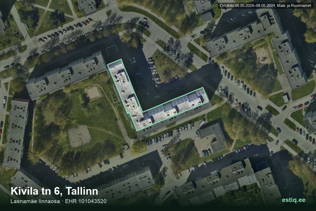 Kivila tänav 6, Tallinn – hoone aerofoto, kontuur ehitisregistri (EHR) andmetest