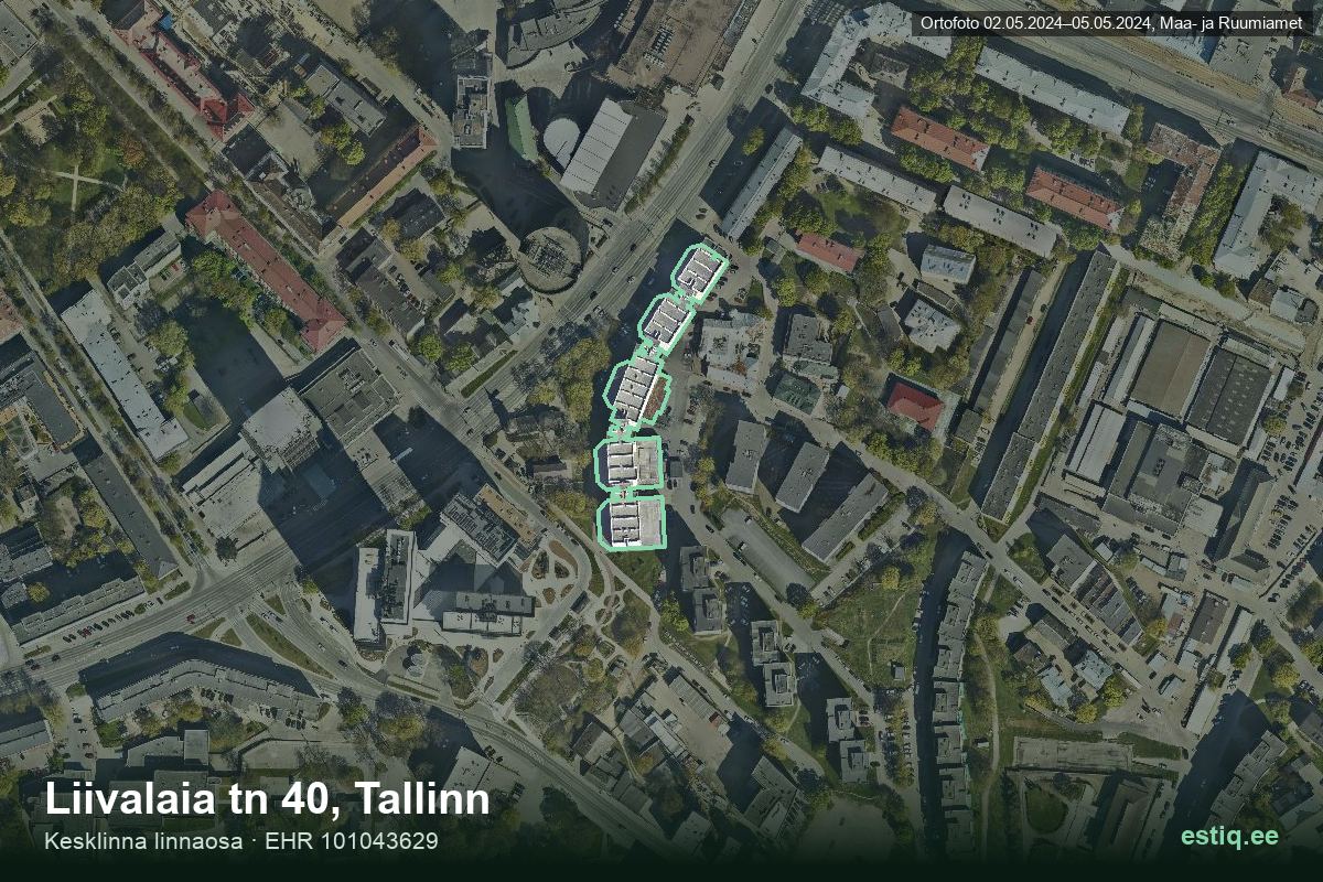 Liivalaia tänav 40, Tallinn – hoone aerofoto, kontuur ehitisregistri (EHR) andmetest