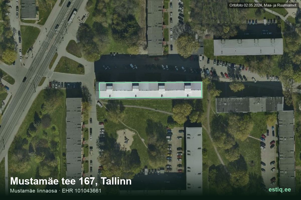 Mustamäe tee 167, Tallinn – hoone aerofoto, kontuur ehitisregistri (EHR) andmetest
