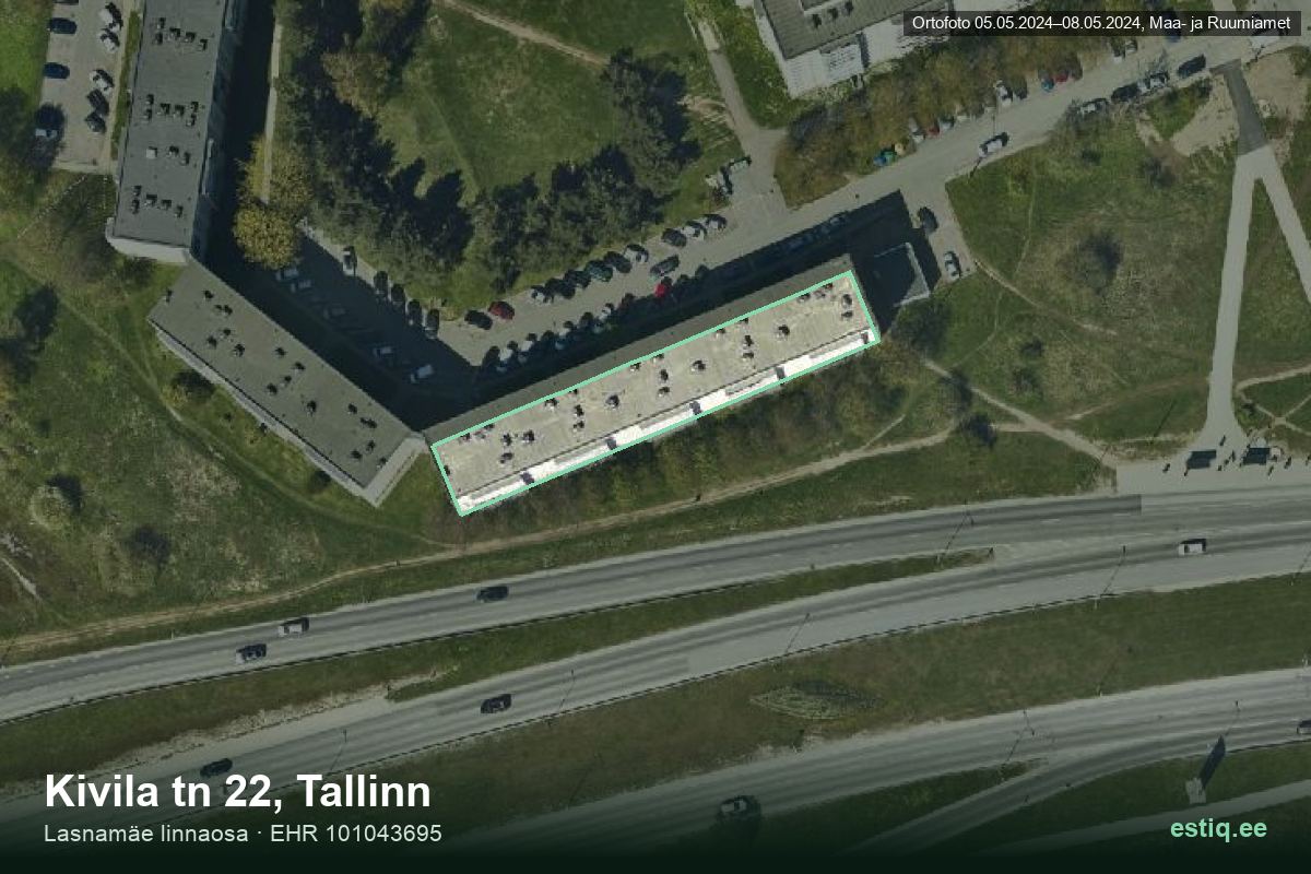 Kivila tänav 22, Tallinn – hoone aerofoto, kontuur ehitisregistri (EHR) andmetest