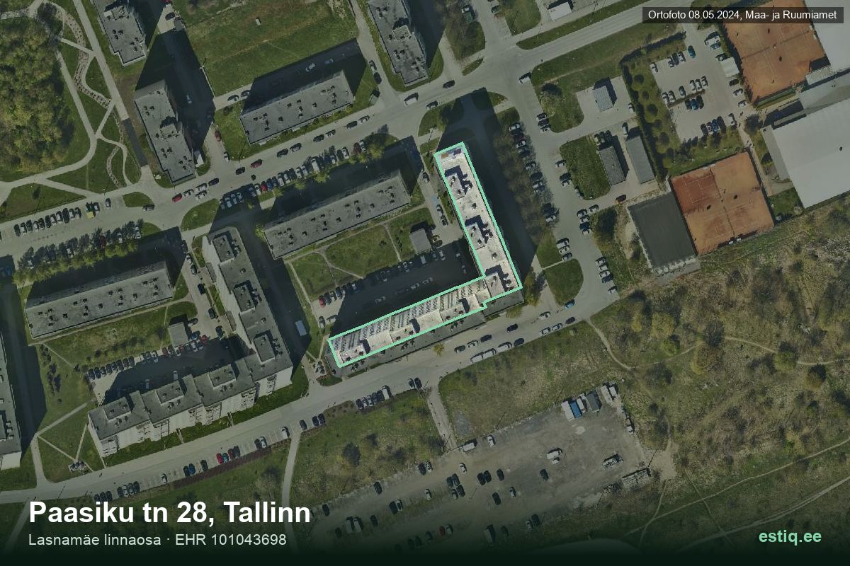 Paasiku tänav 28, Tallinn – hoone aerofoto, kontuur ehitisregistri (EHR) andmetest