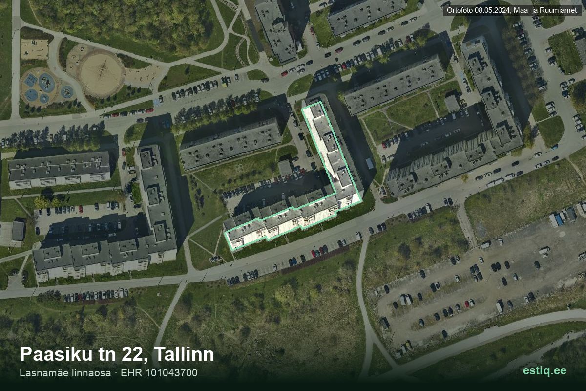 Paasiku tänav 22, Tallinn – hoone aerofoto, kontuur ehitisregistri (EHR) andmetest