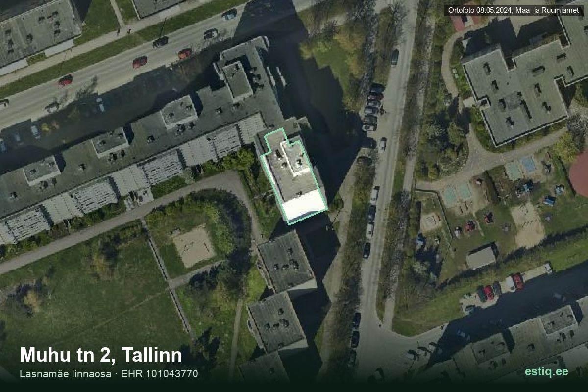 Muhu tänav 2, Tallinn – hoone aerofoto, kontuur ehitisregistri (EHR) andmetest