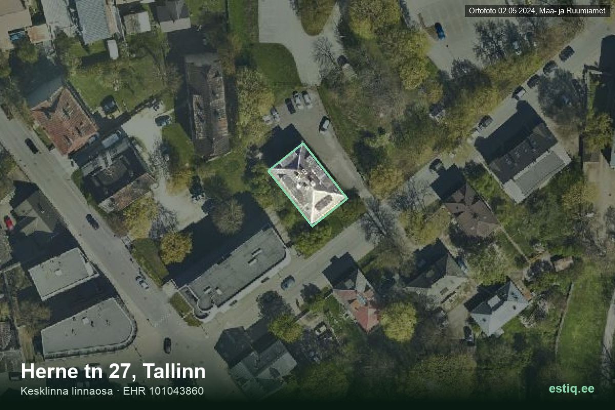 Herne tänav 27, Tallinn – aerial photo of the building, outline from the Building Register (EHR)