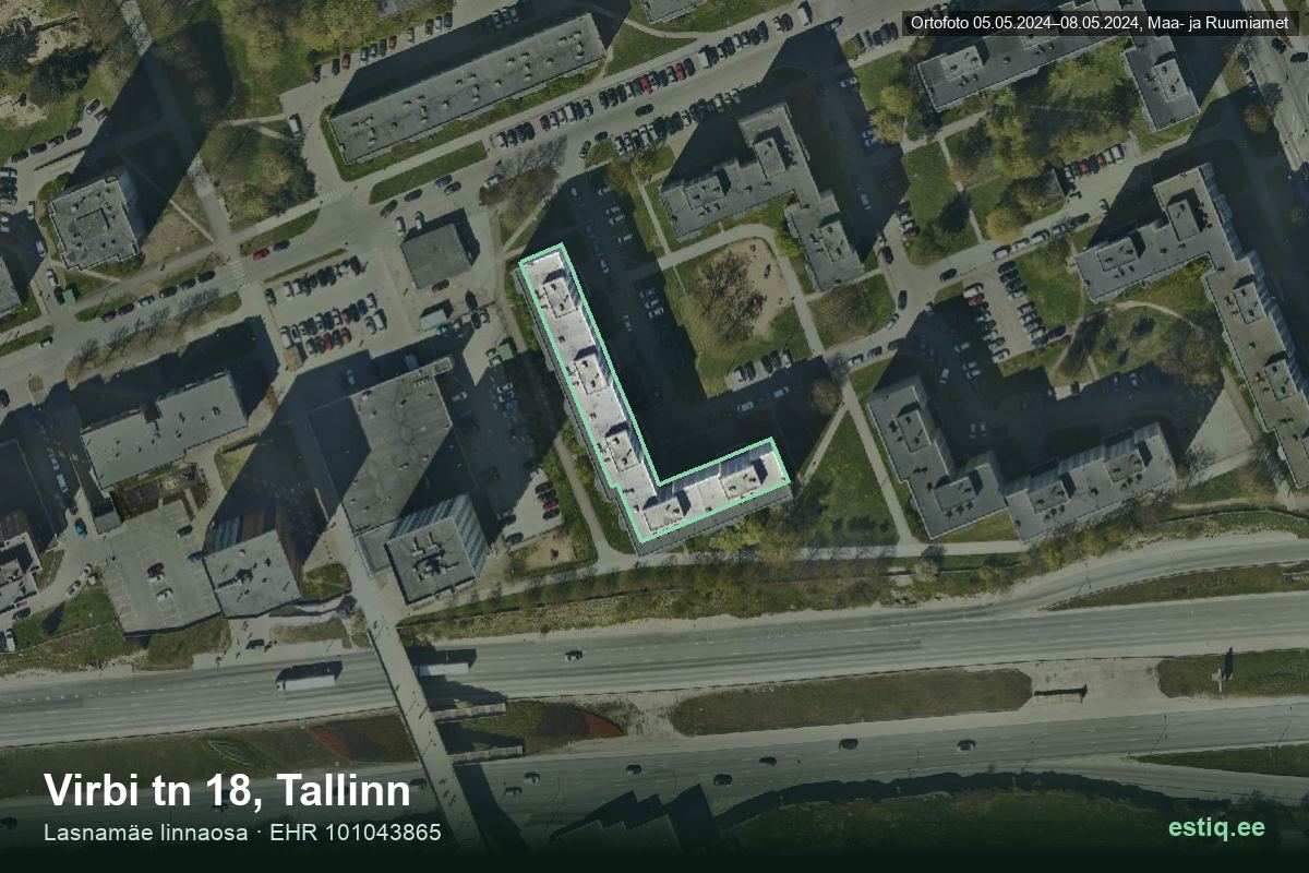 Virbi tänav 18, Tallinn – hoone aerofoto, kontuur ehitisregistri (EHR) andmetest