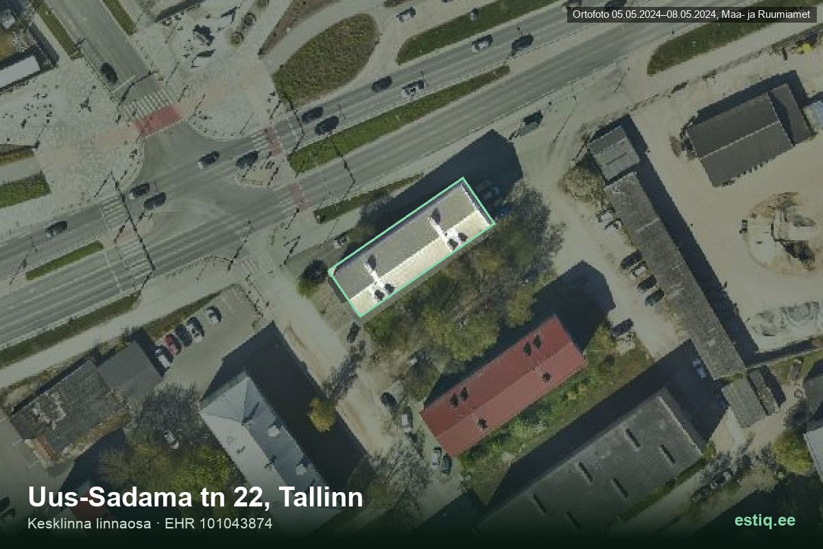 Uus-Sadama tänav 22, Tallinn – аэрофото дома, контур по данным регистра строений (EHR)