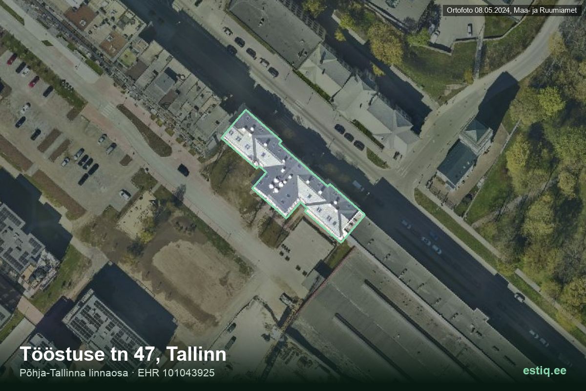 Tööstuse tänav 47, Tallinn – hoone aerofoto, kontuur ehitisregistri (EHR) andmetest