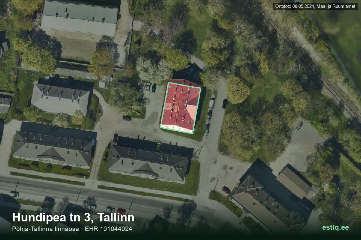 Hundipea tänav 3, Tallinn – hoone aerofoto, kontuur ehitisregistri (EHR) andmetest