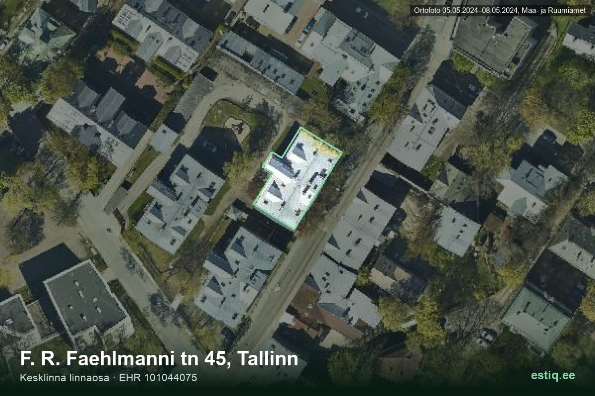 F. R. Faehlmanni tänav 45, Tallinn – hoone aerofoto, kontuur ehitisregistri (EHR) andmetest