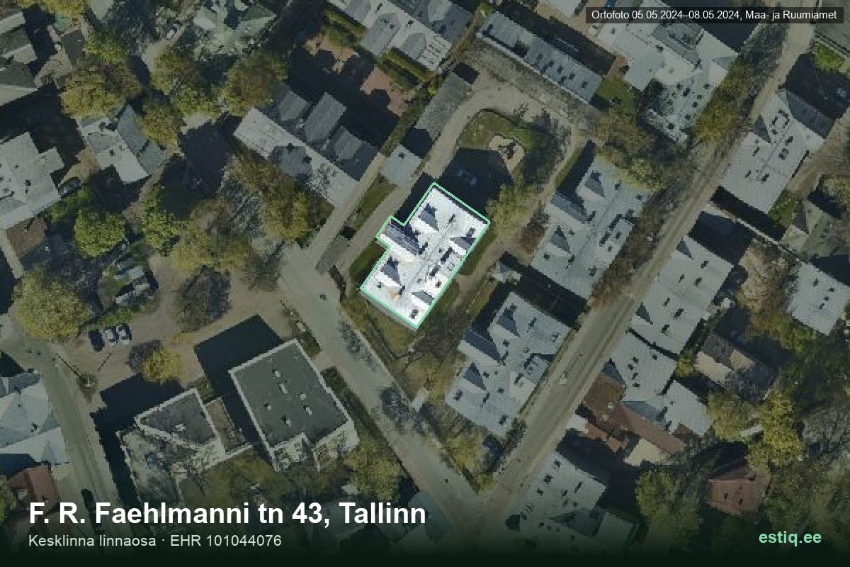 F. R. Faehlmanni tänav 43, Tallinn – aerial photo of the building, outline from the Building Register (EHR)