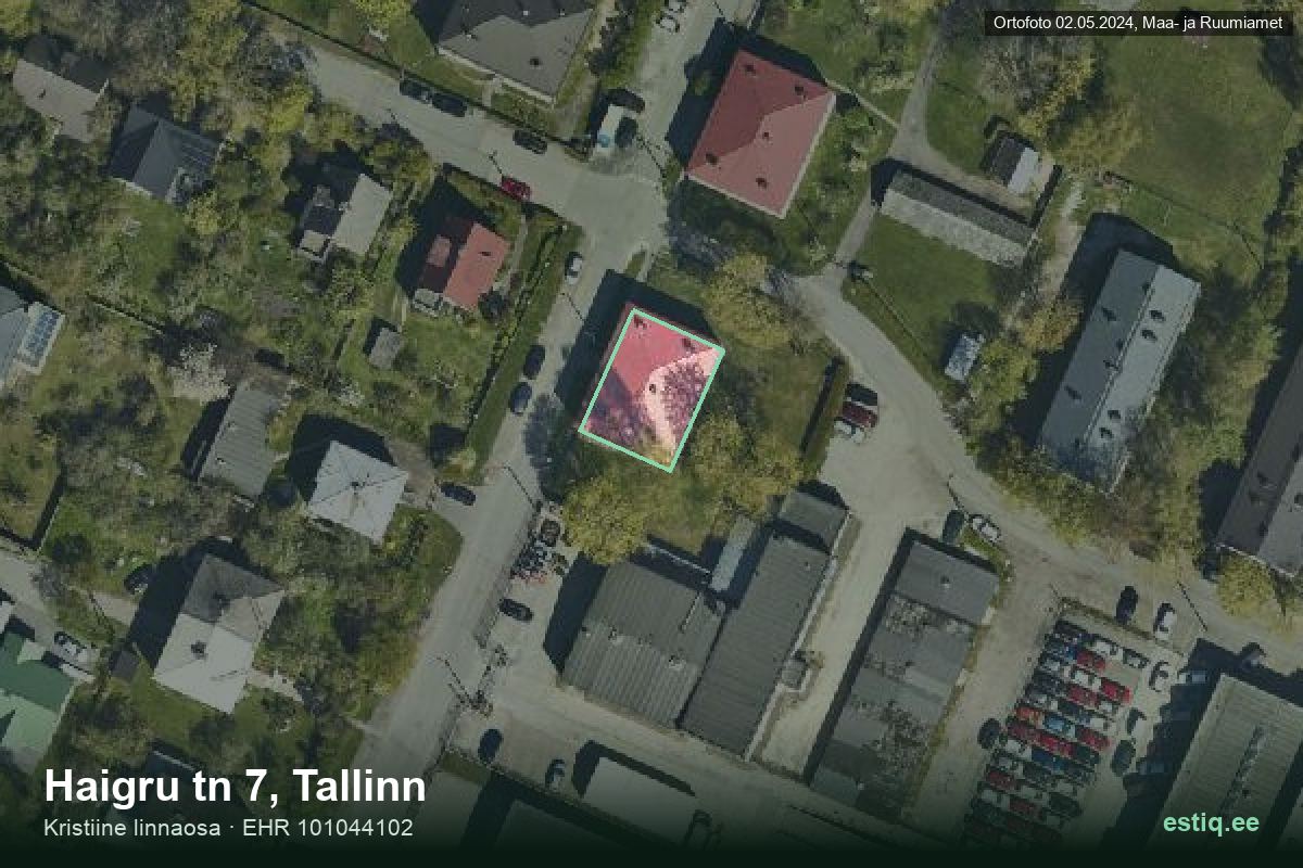 Haigru tänav 7, Tallinn – аэрофото дома, контур по данным регистра строений (EHR)