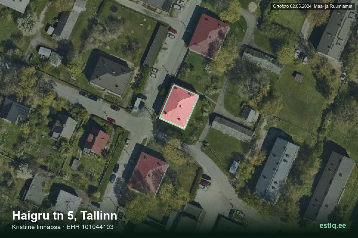 Haigru tänav 5, Tallinn – аэрофото дома, контур по данным регистра строений (EHR)