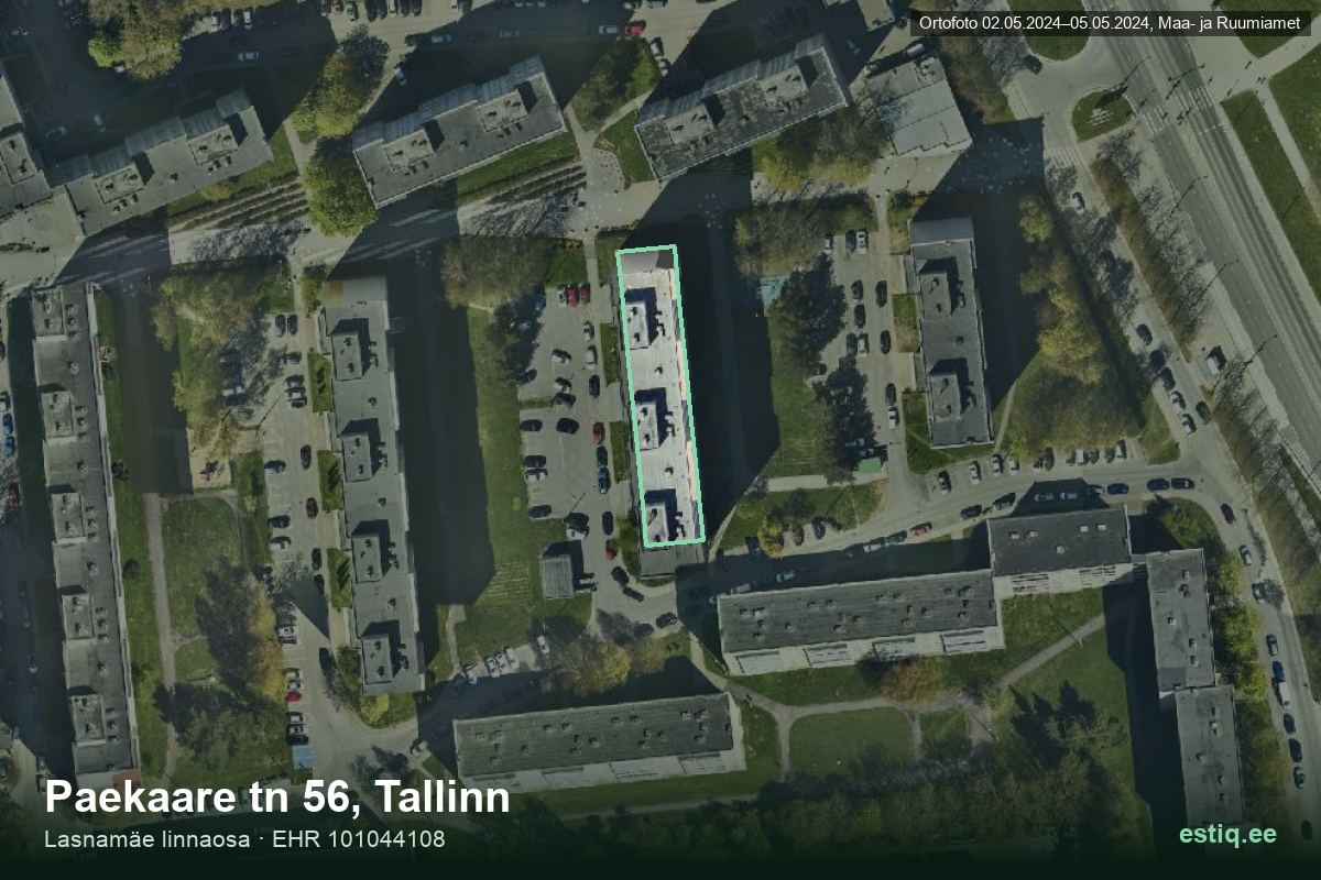 Paekaare tänav 56, Tallinn – hoone aerofoto, kontuur ehitisregistri (EHR) andmetest
