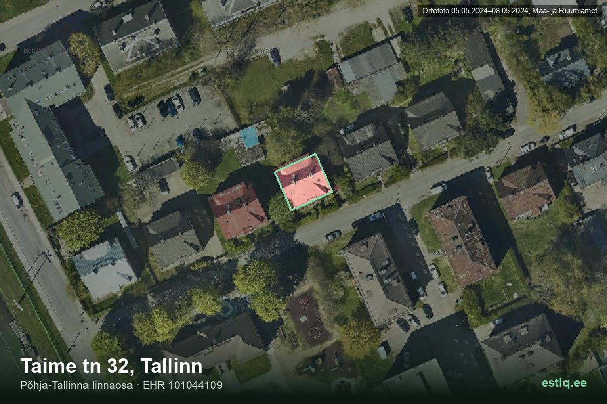 Taime tänav 32, Tallinn – ilmakuva rakennuksesta, ääriviiva rakennusrekisteristä (EHR)