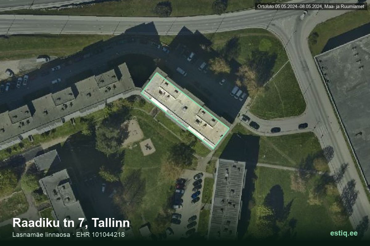Raadiku tänav 7, Tallinn – hoone aerofoto, kontuur ehitisregistri (EHR) andmetest