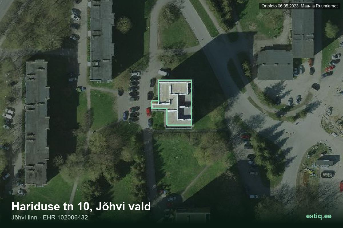 Hariduse tänav 10, Jõhvi – hoone aerofoto, kontuur ehitisregistri (EHR) andmetest