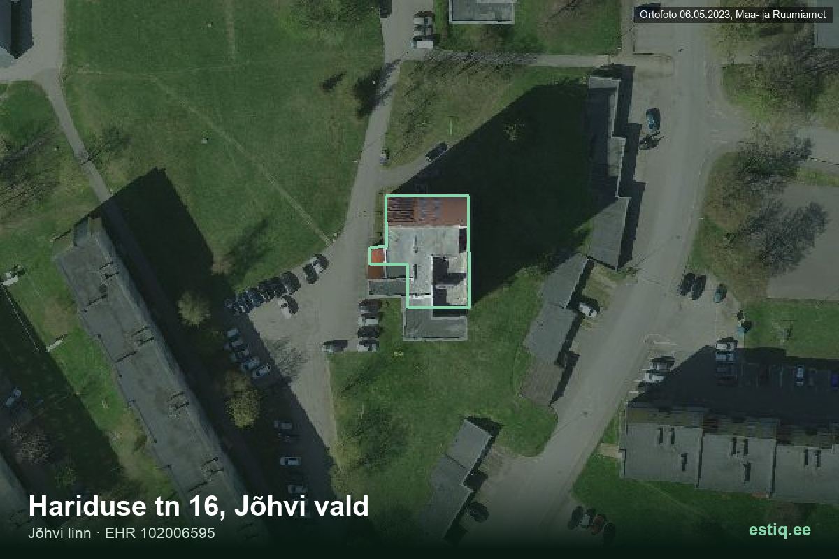 Hariduse tänav 16, Jõhvi – hoone aerofoto, kontuur ehitisregistri (EHR) andmetest