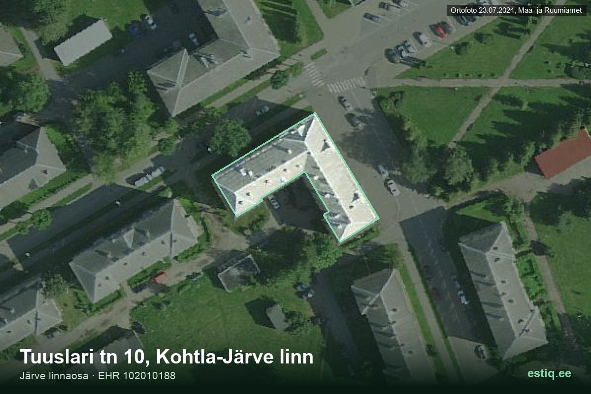 Tuuslari tänav 10, Kohtla-Järve – hoone aerofoto, kontuur ehitisregistri (EHR) andmetest