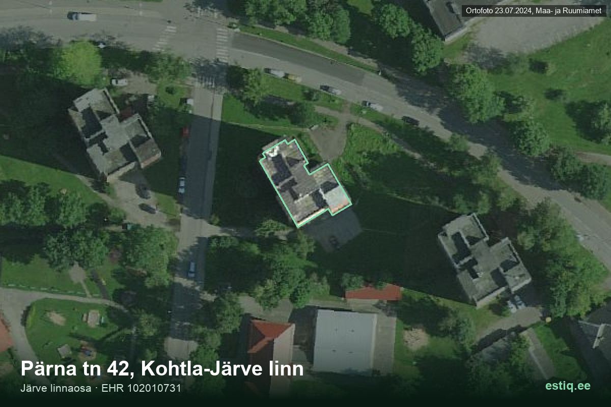 Pärna tänav 42, Kohtla-Järve – aerial photo of the building, outline from the Building Register (EHR)
