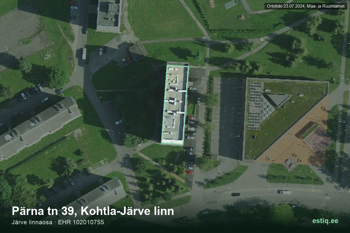 Pärna tänav 39, Kohtla-Järve – aerial photo of the building, outline from the Building Register (EHR)