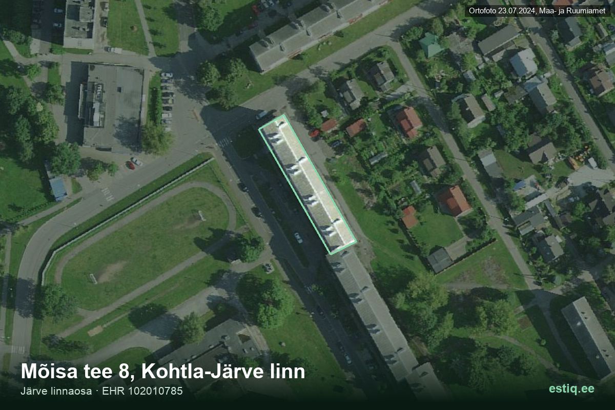 Mõisa tee 8, Kohtla-Järve – hoone aerofoto, kontuur ehitisregistri (EHR) andmetest