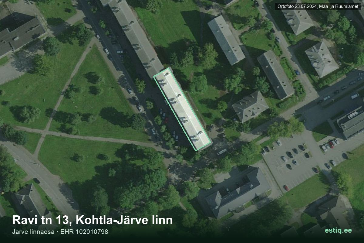 Ravi tänav 13, Kohtla-Järve – hoone aerofoto, kontuur ehitisregistri (EHR) andmetest