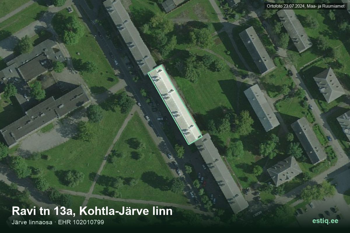 Ravi tänav 13a, Kohtla-Järve – hoone aerofoto, kontuur ehitisregistri (EHR) andmetest