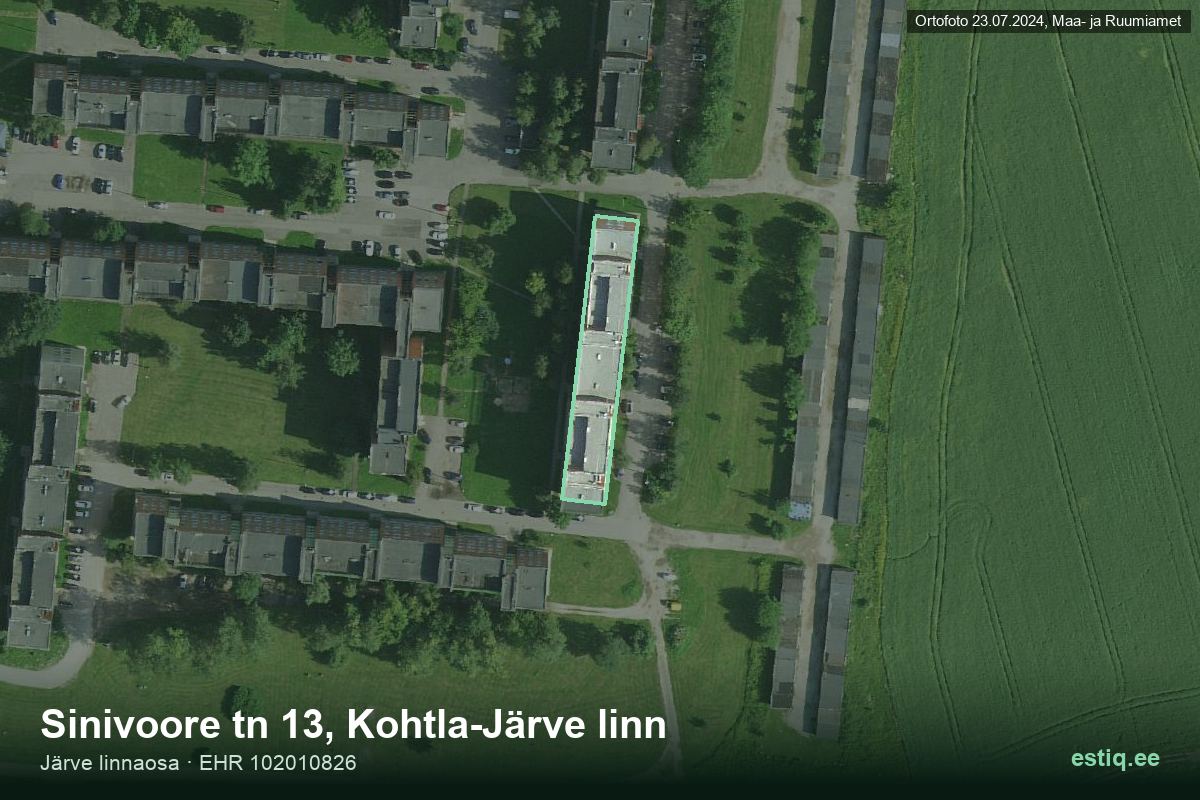 Sinivoore tänav 13, Kohtla-Järve – hoone aerofoto, kontuur ehitisregistri (EHR) andmetest