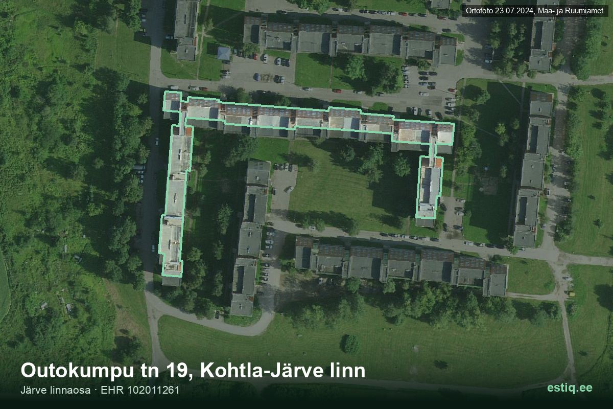 Outokumpu tänav 19, Kohtla-Järve – ilmakuva rakennuksesta, ääriviiva rakennusrekisteristä (EHR)